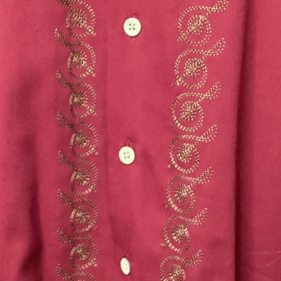 Cubavera Mens Burgundy Embroidered Short Sleeve Button Up Shirt - Picture 5 of 12